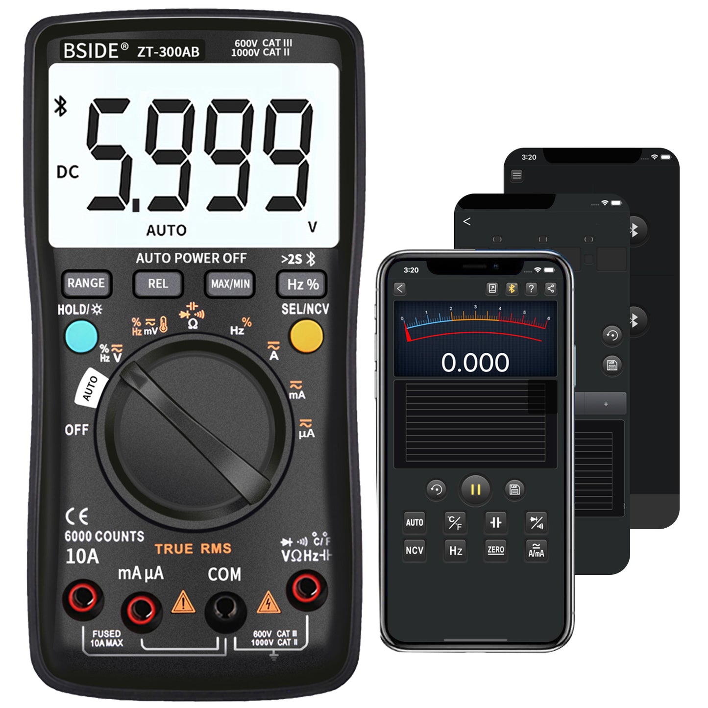 BSIDE ZT-300AB Wireless Digital Multimeter True RMS Manual/Auto Ranging 6000 Counts DMM Voltage Capacitance Temp Amp Ohm Diode   5.0  2 Reviews  ౹  14 sold