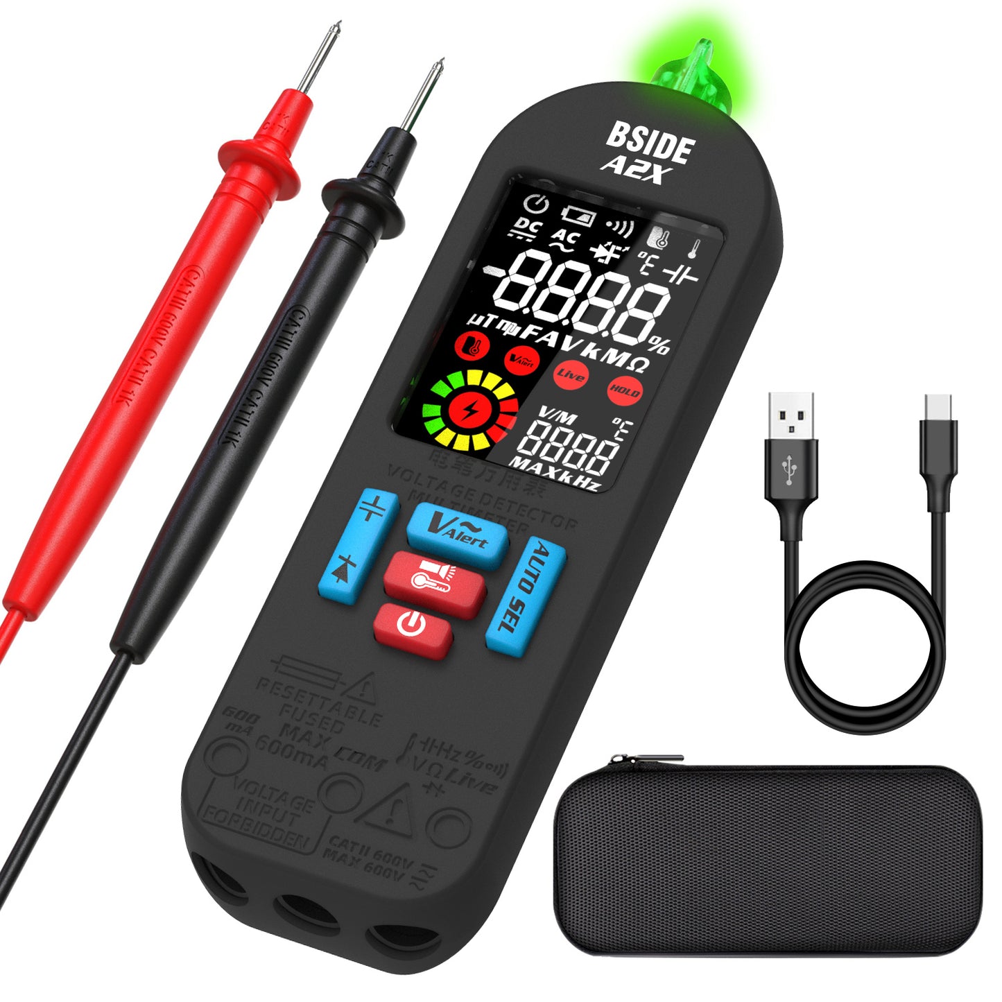 BSIDE A2X Mini Multimeter LCD Digital Tester Voltage Detector DC/AC Voltage Frequency Resistance NCV Continuity Live