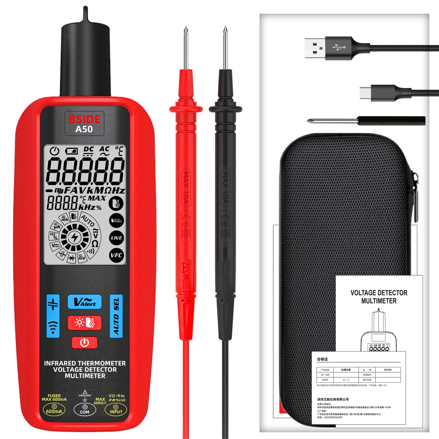 BSIDE Smart Digital Multimeter Professional Automatic VFC Infrared Temp Electrical Tester Tools