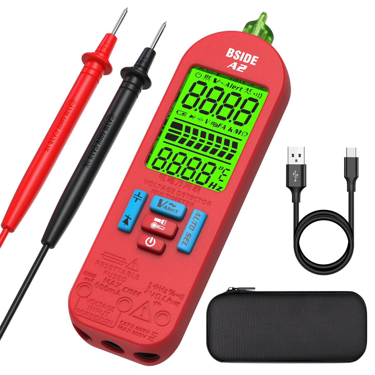 BSIDE A2 Mini Multimeter LCD Digital Tester Voltage Detector DC/AC Voltage Frequency Resistance NCV Continuity Live