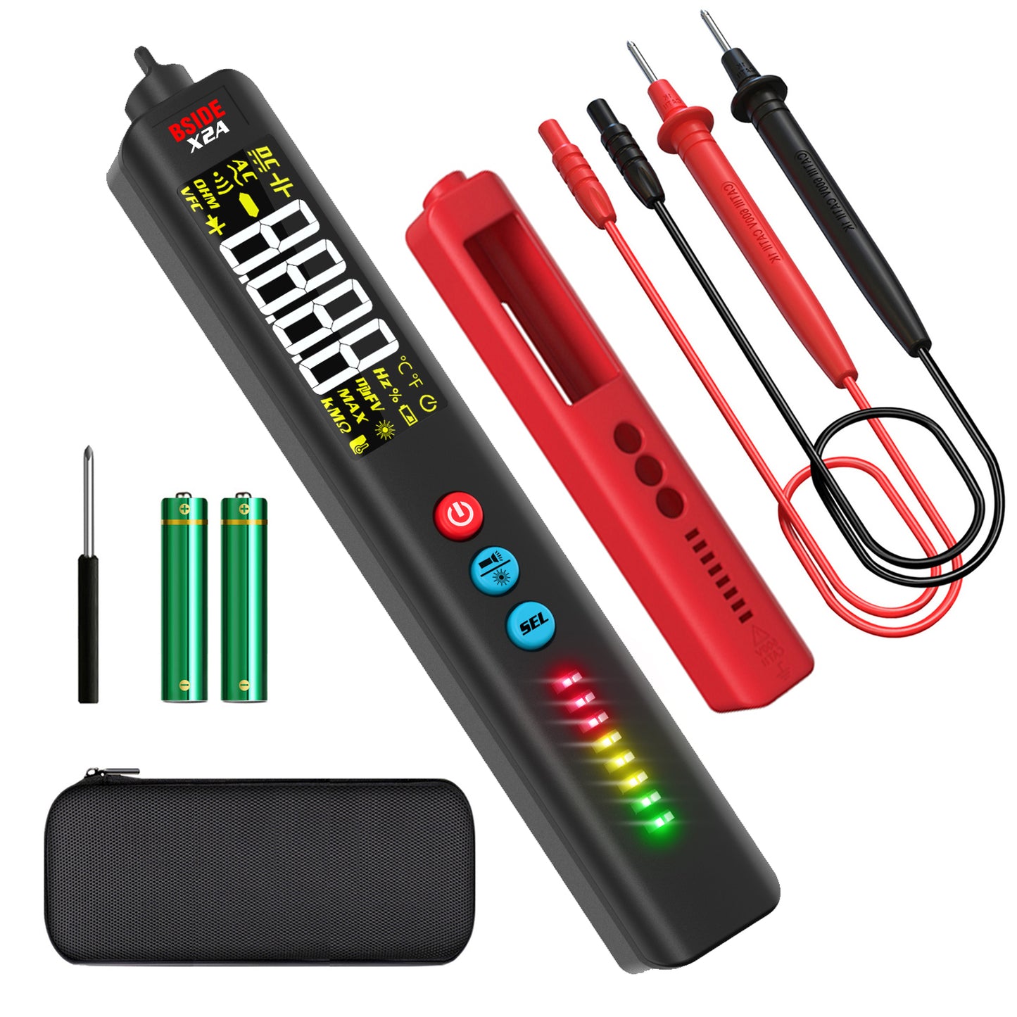 BSIDE X2A Smart Non-Contact Voltage Tester Laser indicator light Multimeter Digital DC AC Capacitance Ohm Diode Hz NCV Live test