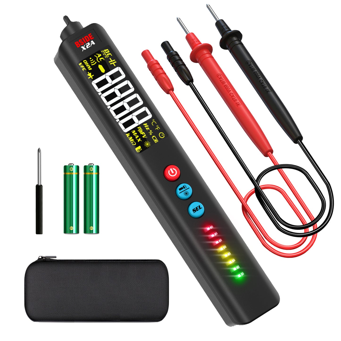BSIDE X2A Smart Non-Contact Voltage Tester Laser indicator light Multimeter Digital DC AC Capacitance Ohm Diode Hz NCV Live test