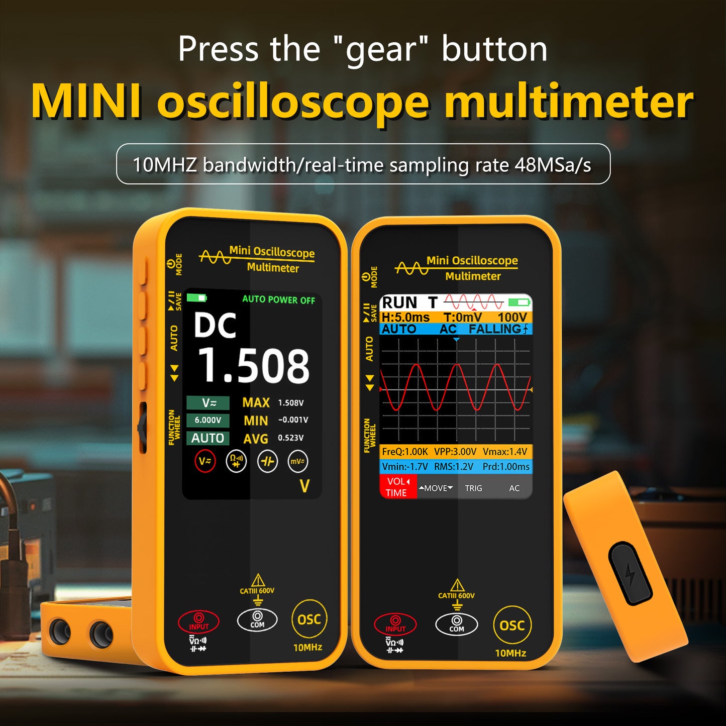 BSIDE OS1 Oscilloscope Digital Multimeter 10MHz Bandwidth 2in1 Meter Auto Waveform Measurement 2.8"TFT 6000 Counts USB-C 1200mAh