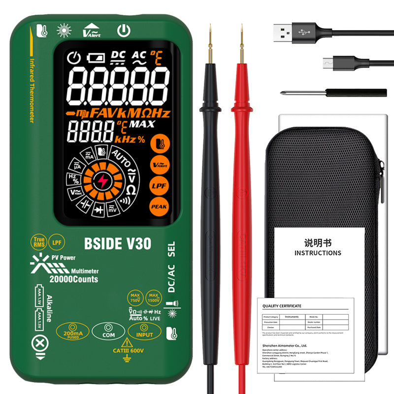 BSIDE Photovoltaic Intelligent Multimeter Digital 1500V Mining 20,000 Character Display, Infrared Temperature Measurement V30