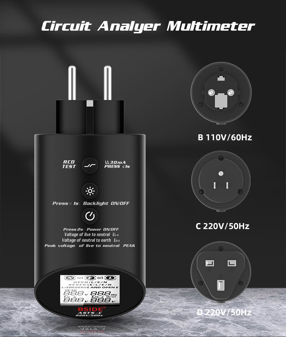 BSIDE ASTS Circuit Analyzer, Professional Wiring Status Tester, Line Voltage Distribution Checker, Large LCD Circuit Fault Locator GFCI Leakage Socket Tester