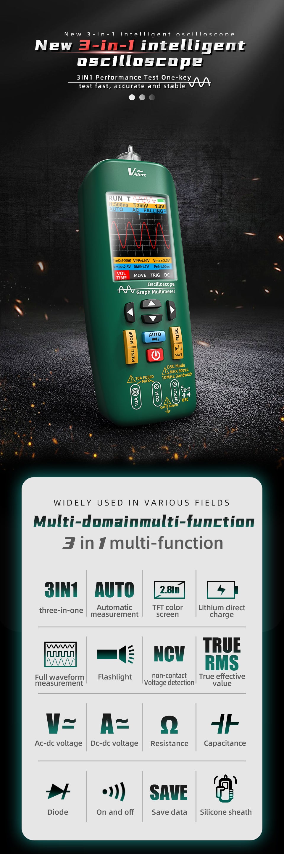 BSIDE O1 Handheld Oscilloscope Multimeter 3-in-1 Multifunctional Signal Digital Waveform Data Storage Multimeter