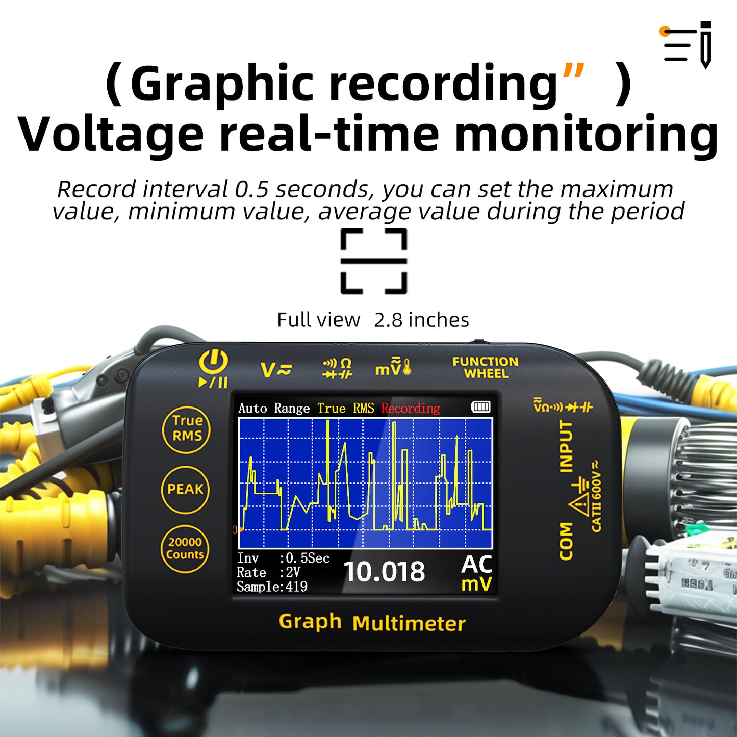 BSIDE Intelligent Digital Multimeter 20000 Counts Voltage Real-Time Waveform Recording Temperature Test Lithium Battery Voltmeter