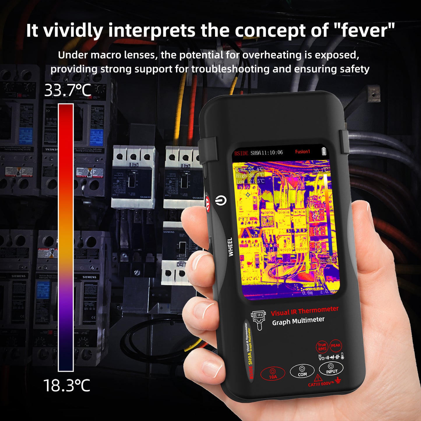 BSIDE SH9A thermal imaging multimeter High-resolution thermal imager+20000-word multimeter 2-in-1 touch screen AC/DC 10A Suitable for PCB repair, electrical, HVAC, and industrial applications