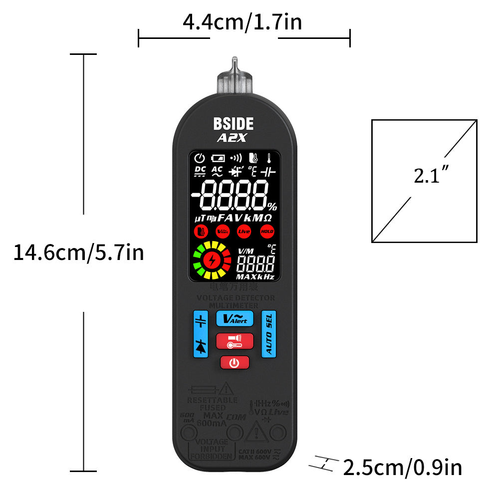 BSIDE A2X Mini Multimeter LCD Digital Tester Voltage Detector DC/AC Voltage Frequency Resistance NCV Continuity Live