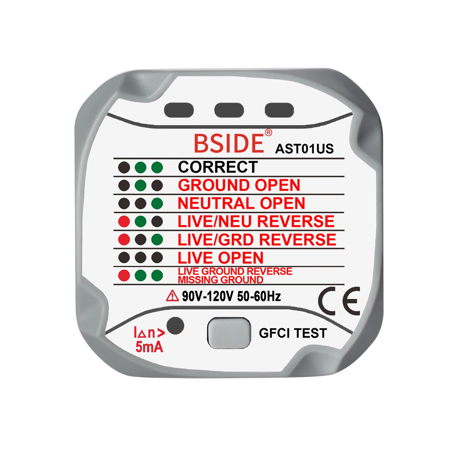 BSIDE AST01 Electric Socket Tester EU US UK AU Plug RCD GFCI Test  Outlet Ground Zero Line Plug Polarity Phase Wall Check