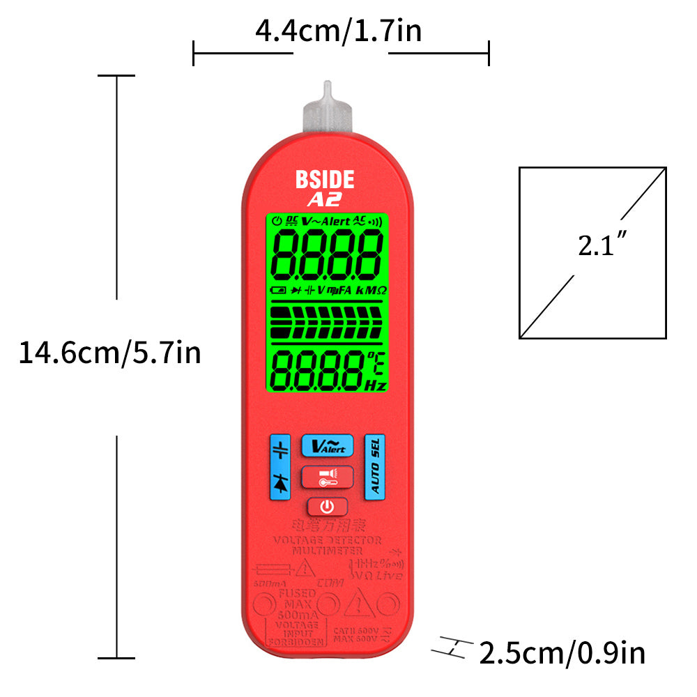 BSIDE A2 Mini Multimeter LCD Digital Tester Voltage Detector DC/AC Voltage Frequency Resistance NCV Continuity Live