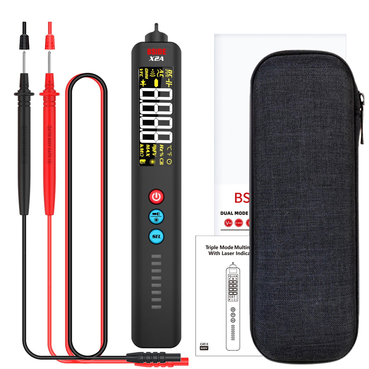 BSIDE X2A Smart Non-Contact Voltage Tester Laser indicator light Multimeter Digital DC AC Capacitance Ohm Diode Hz NCV Live test