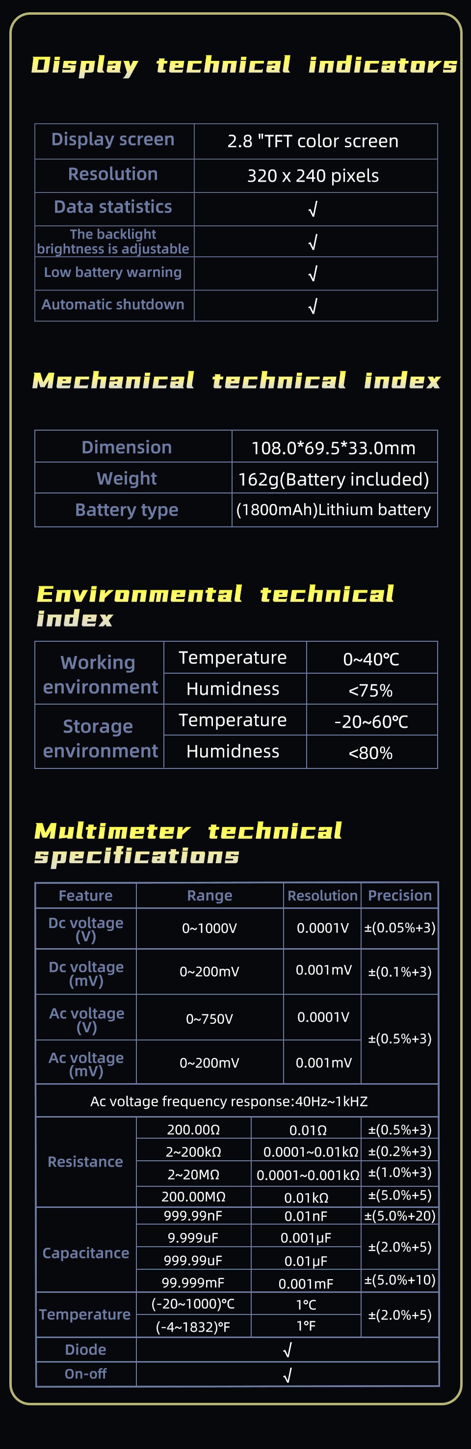 BSIDE Intelligent Digital Multimeter 20000 Counts Voltage Real-Time Waveform Recording Temperature Test Lithium Battery Voltmeter