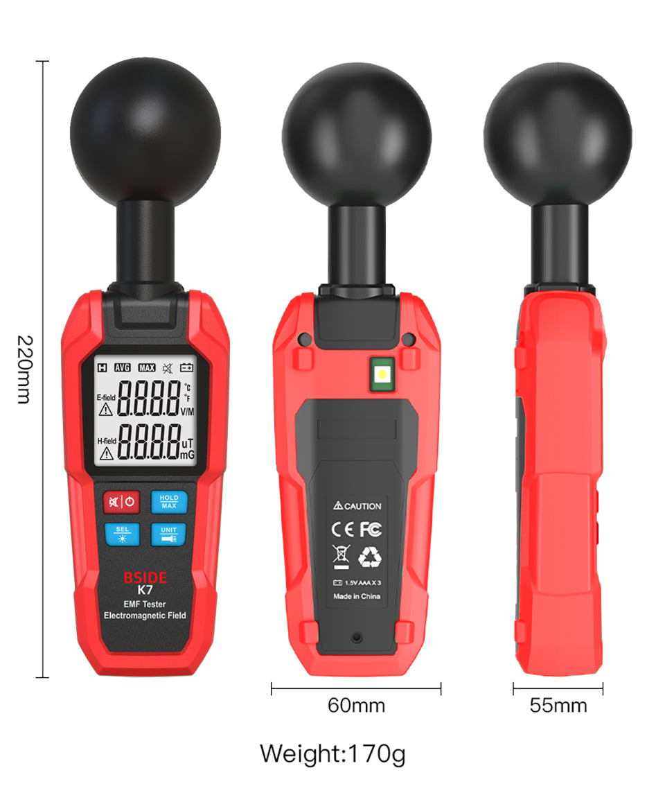 BSIDE EMF Meter Professional Electromagnetic Field Radiation Detector Handheld Radiator Electric Magnetic Dosimeter Geiger Test