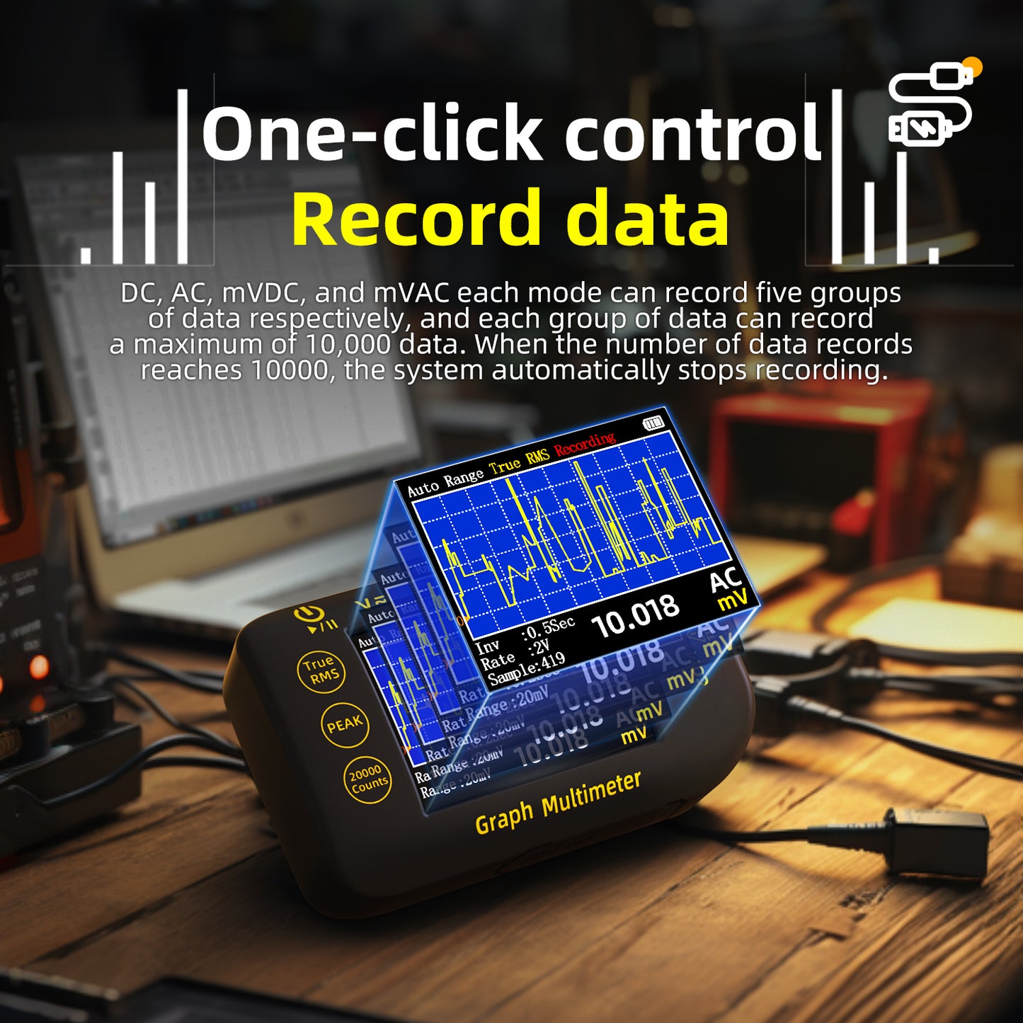 BSIDE Intelligent Digital Multimeter 20000 Counts Voltage Real-Time Waveform Recording Temperature Test Lithium Battery Voltmeter