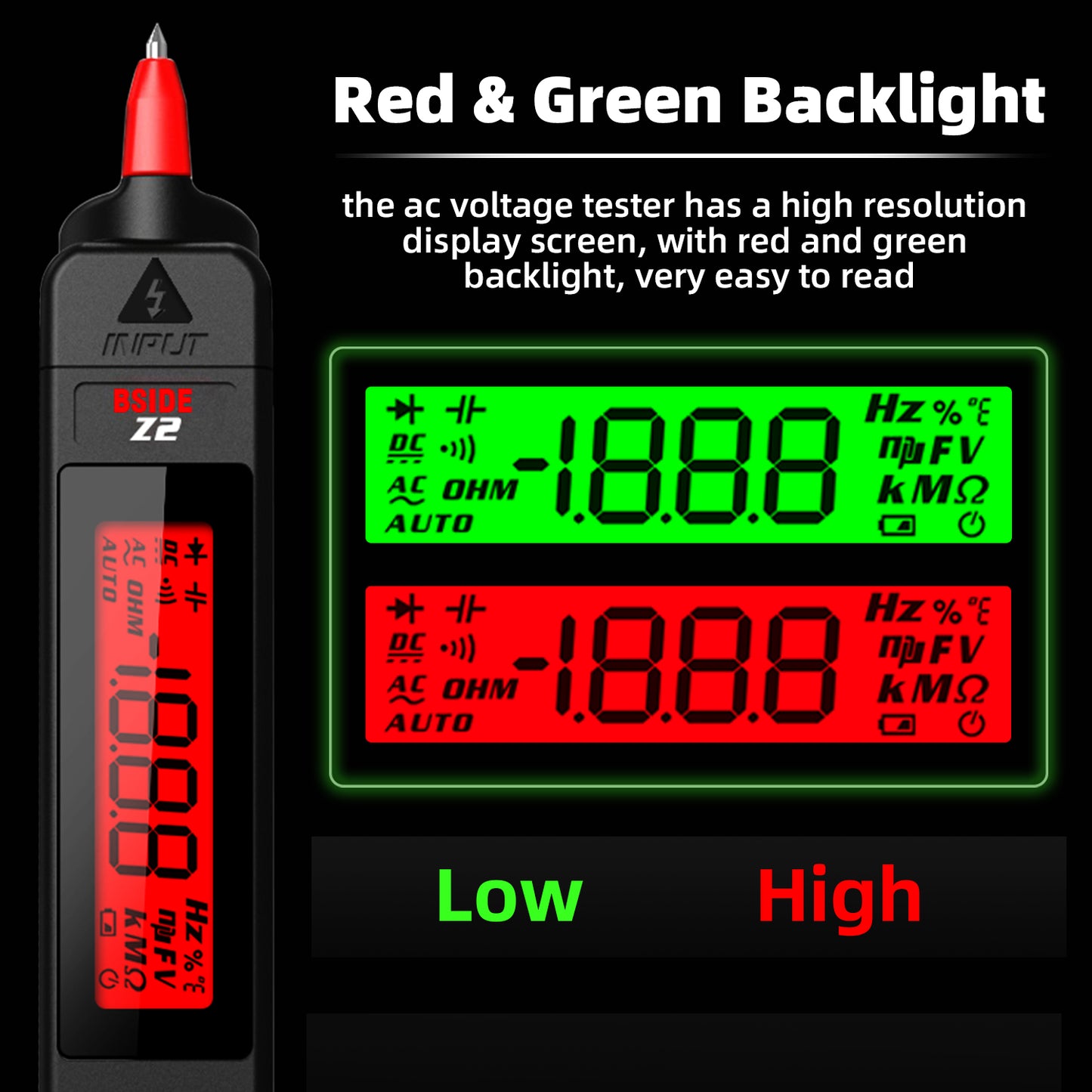 BSIDE AC Voltage Tester Leakage Detector Creepage Electric Pen Non-contact Circuit Continuity 0~300V With Backlight Lighting