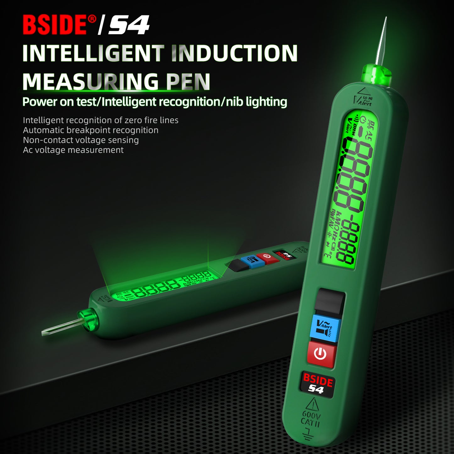 BSIDE S4 Rechargeable Voltage Tester Non-Contact Voltage Detector Pen, Contacted Measure AC Voltage & Environment Temperature Test, Pocket Electrical Live Wire Checker Breakpoint Locate with Flashlight