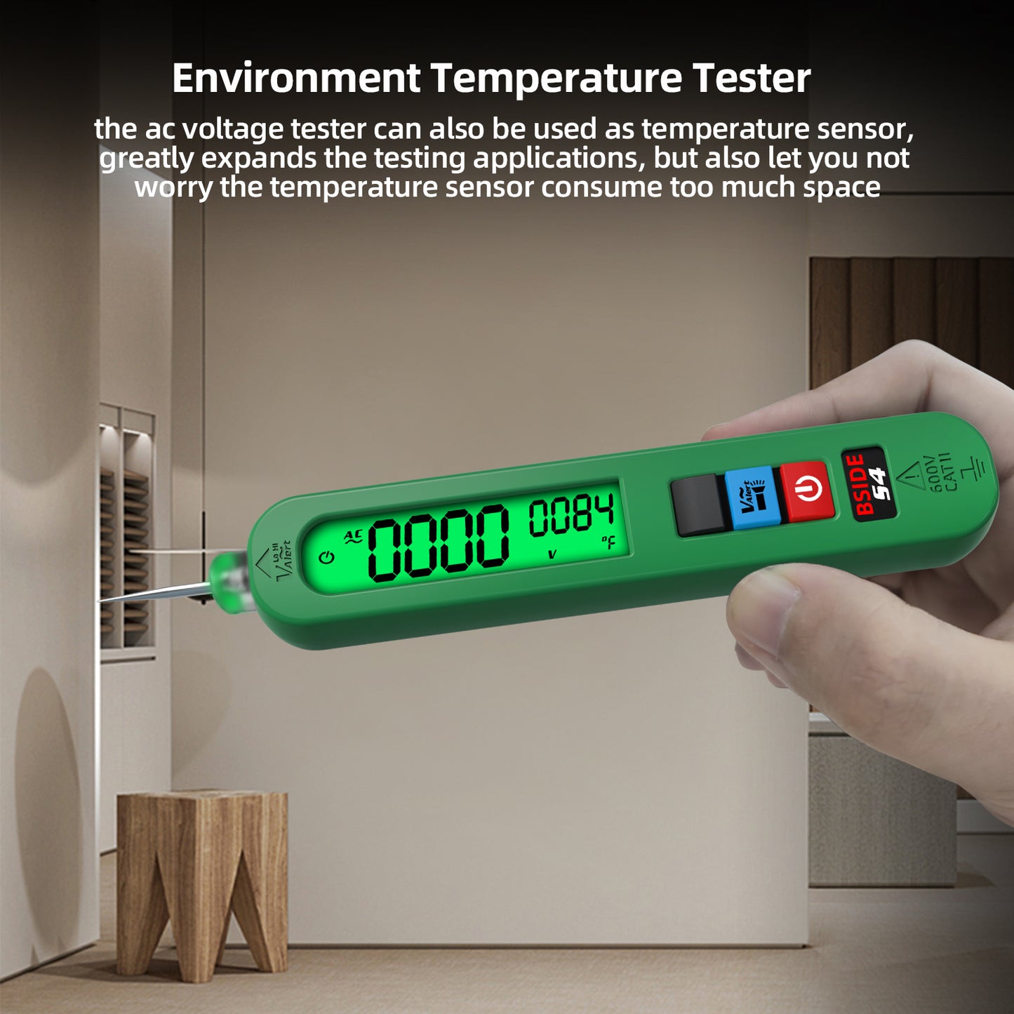 BSIDE S4 Rechargeable Voltage Tester Non-Contact Voltage Detector Pen, Contacted Measure AC Voltage & Environment Temperature Test, Pocket Electrical Live Wire Checker Breakpoint Locate with Flashlight