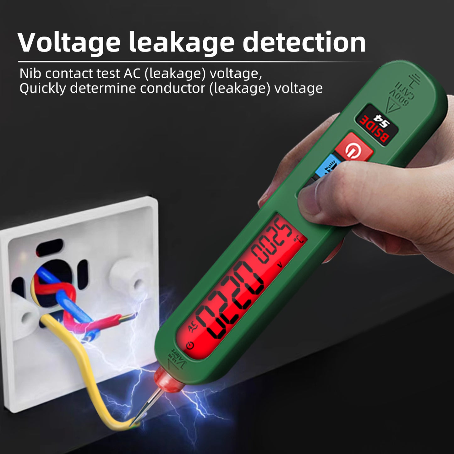 BSIDE S4 Rechargeable Voltage Tester Non-Contact Voltage Detector Pen, Contacted Measure AC Voltage & Environment Temperature Test, Pocket Electrical Live Wire Checker Breakpoint Locate with Flashlight