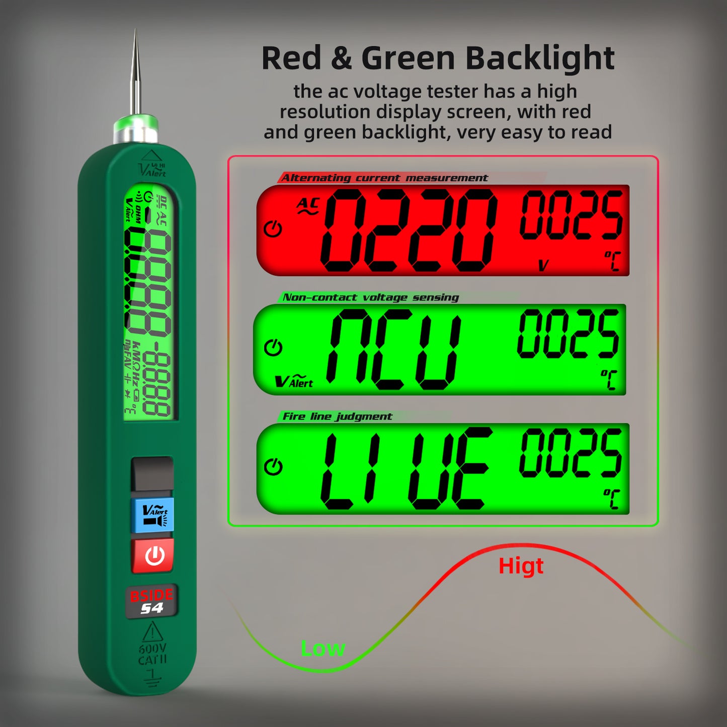 BSIDE S4 Rechargeable Voltage Tester Non-Contact Voltage Detector Pen, Contacted Measure AC Voltage & Environment Temperature Test, Pocket Electrical Live Wire Checker Breakpoint Locate with Flashlight