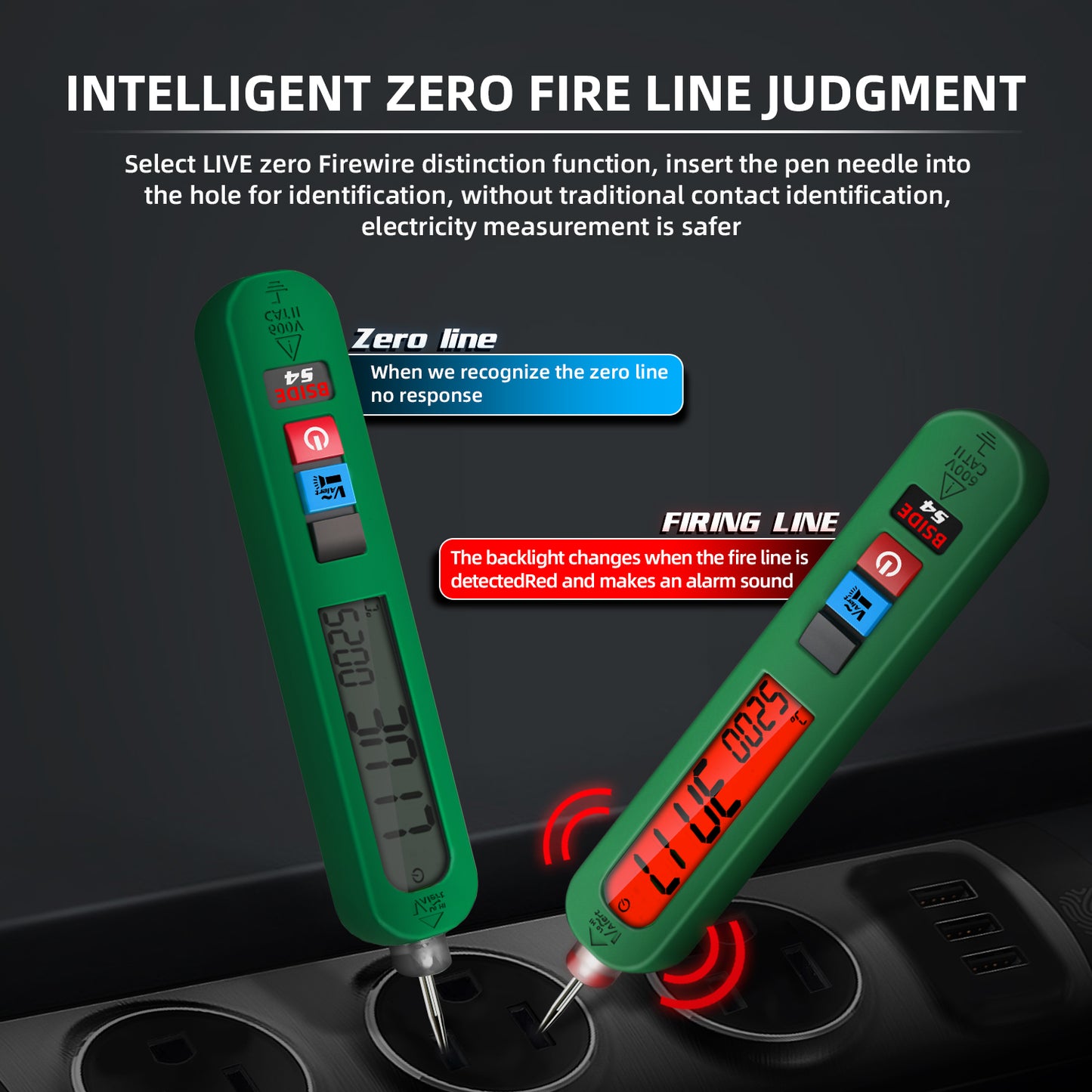 BSIDE S4 Rechargeable Voltage Tester Non-Contact Voltage Detector Pen, Contacted Measure AC Voltage & Environment Temperature Test, Pocket Electrical Live Wire Checker Breakpoint Locate with Flashlight