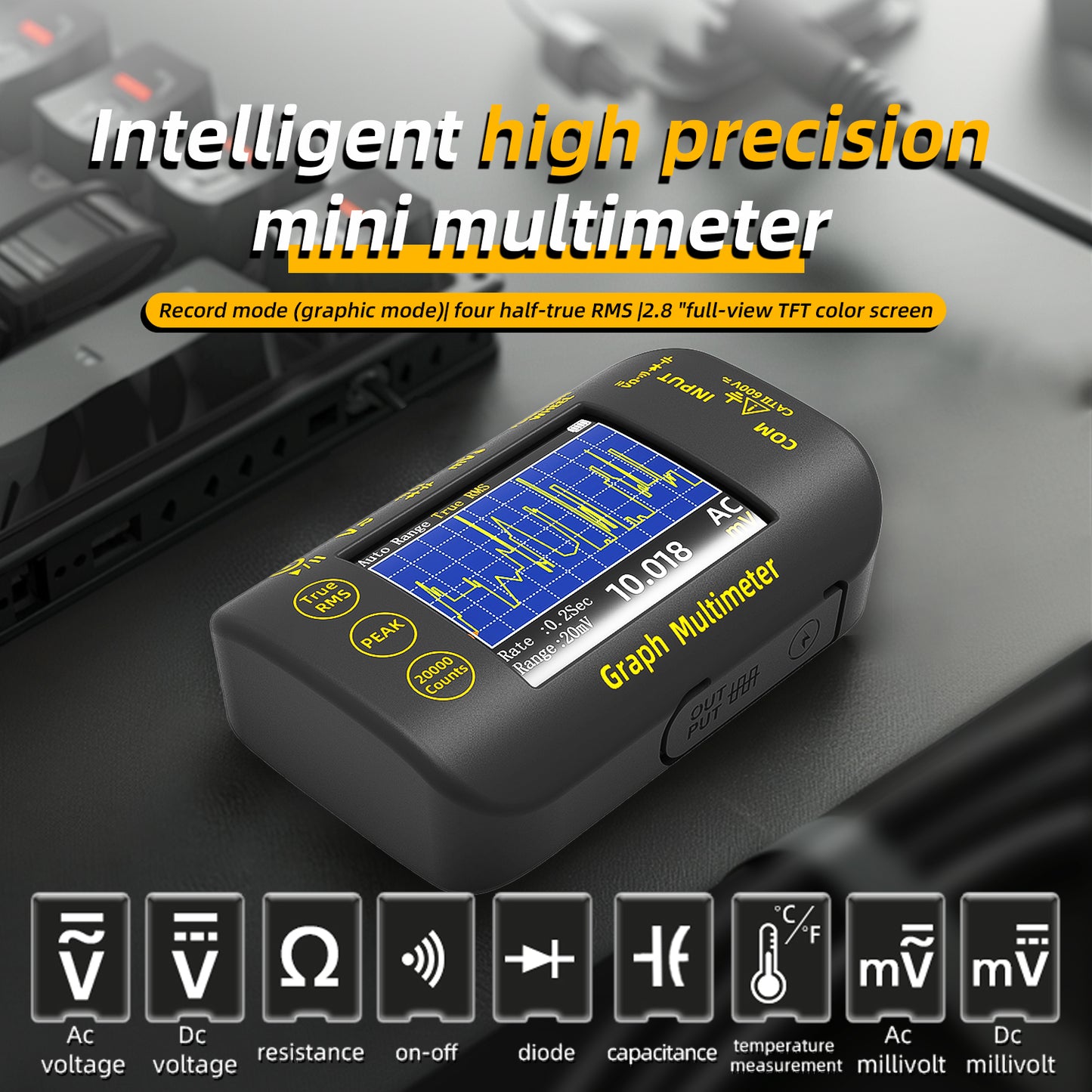 BSIDE Intelligent Digital Multimeter 20000 Counts Voltage Real-Time Waveform Recording Temperature Test Lithium Battery Voltmeter