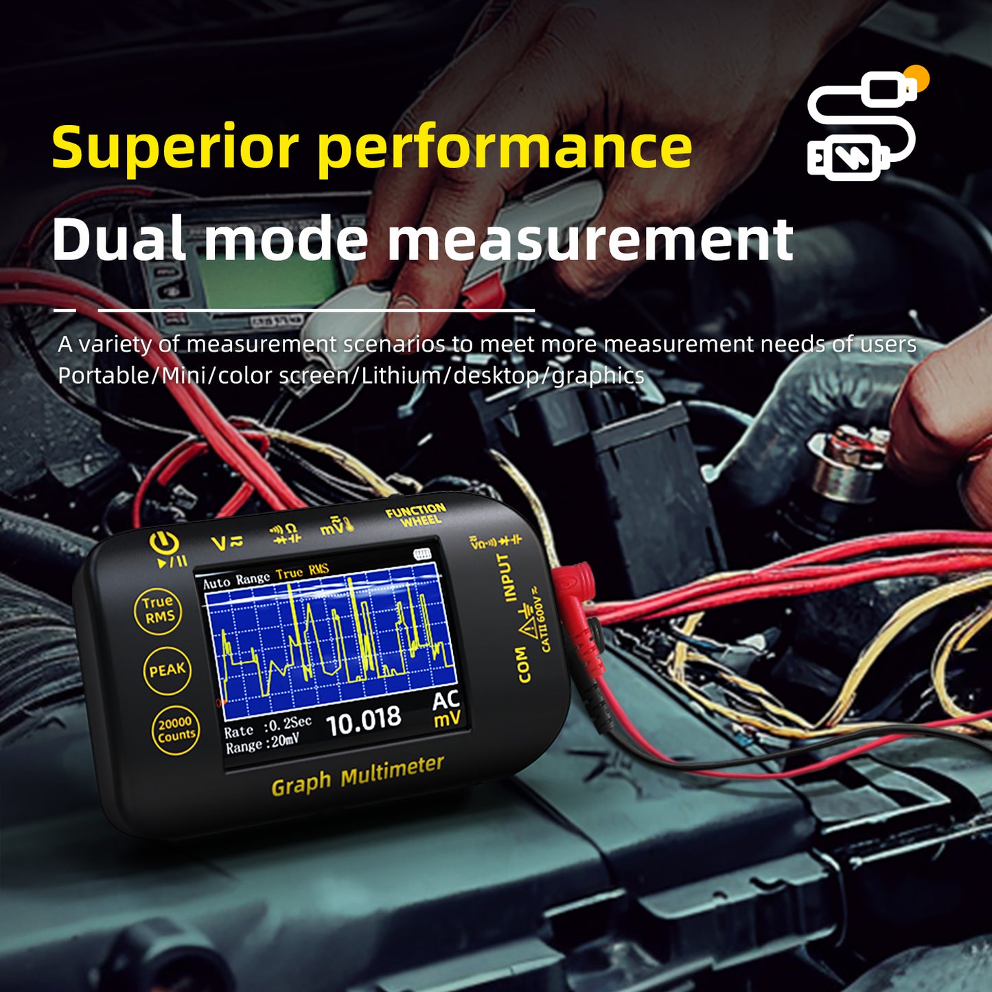 BSIDE Intelligent Digital Multimeter 20000 Counts Voltage Real-Time Waveform Recording Temperature Test Lithium Battery Voltmeter