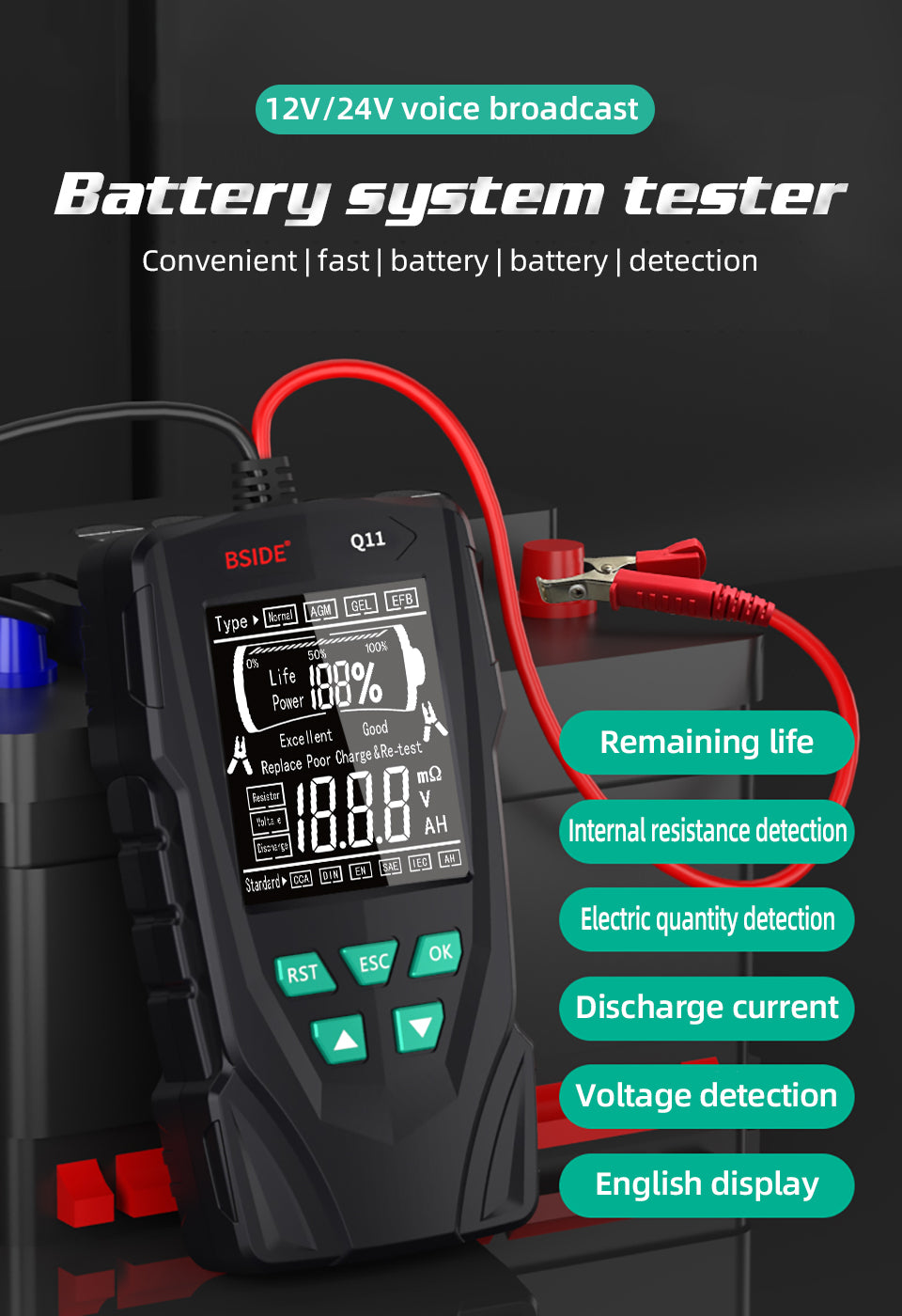 BSIDE NEW Car Battery Tester Professional 12V 24V Digital Checker Automatic Detect Battery Analyzer Car Battery Tool