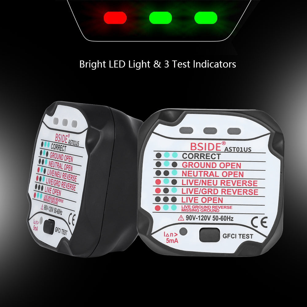 BSIDE AST01 Electric Socket Tester EU US UK AU Plug RCD GFCI Test  Outlet Ground Zero Line Plug Polarity Phase Wall Check