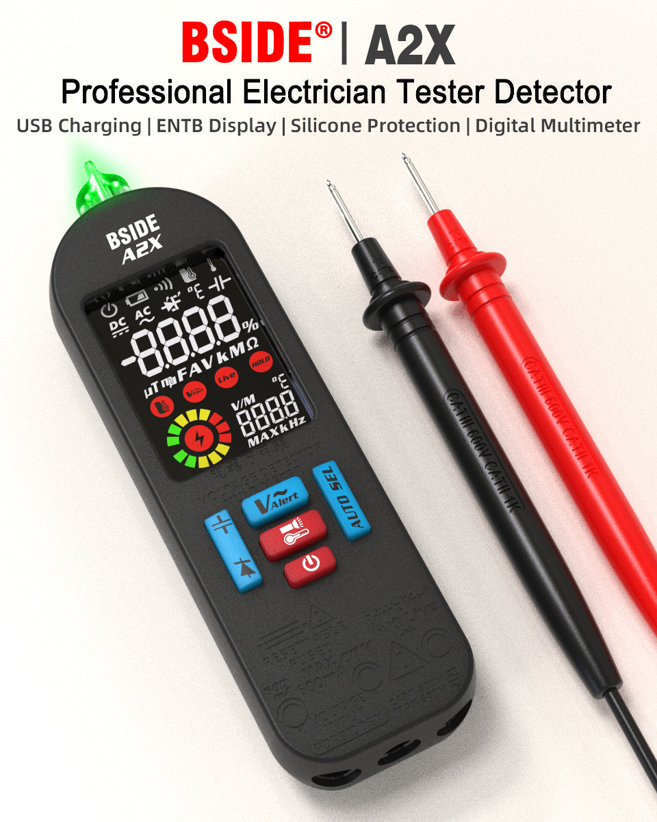 BSIDE A2X Mini Multimeter LCD Digital Tester Voltage Detector DC/AC Voltage Frequency Resistance NCV Continuity Live
