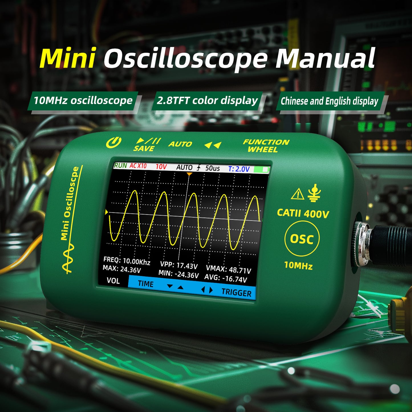 BSIDE OT2 Handheld Digital AUTO Oscilloscope 10Mhz Sampling Rate 1.5KSa/S Analog Bandwidth for Electronic Repair Tools