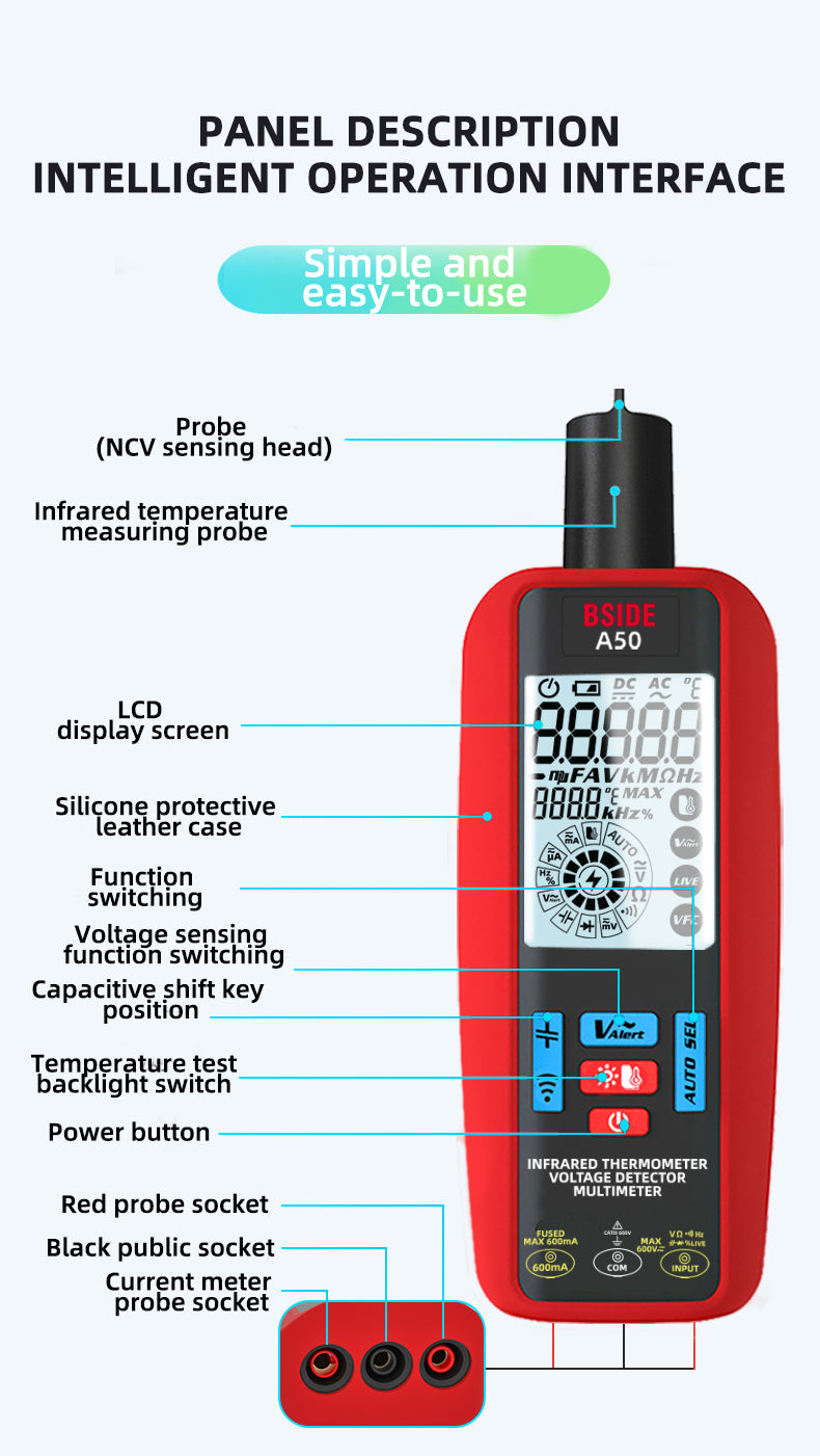 BSIDE Smart Digital Multimeter Professional Automatic VFC Infrared Temp Electrical Tester Tools