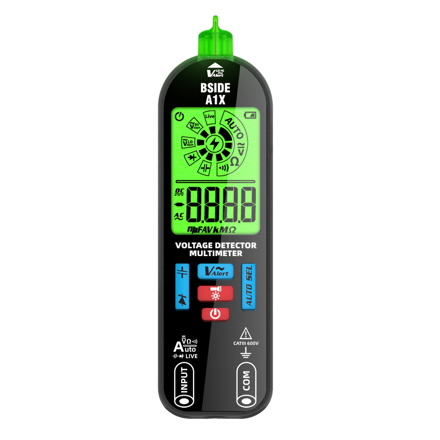 BSIDE A1X Digital Multimeter Tester Rechargeable Electrical Voltmeter, Smart Mode with Red and Green Backlight, Measures Capacitance Diode Ohm Continuity V-Alert DC AC Voltage with Carrying Case