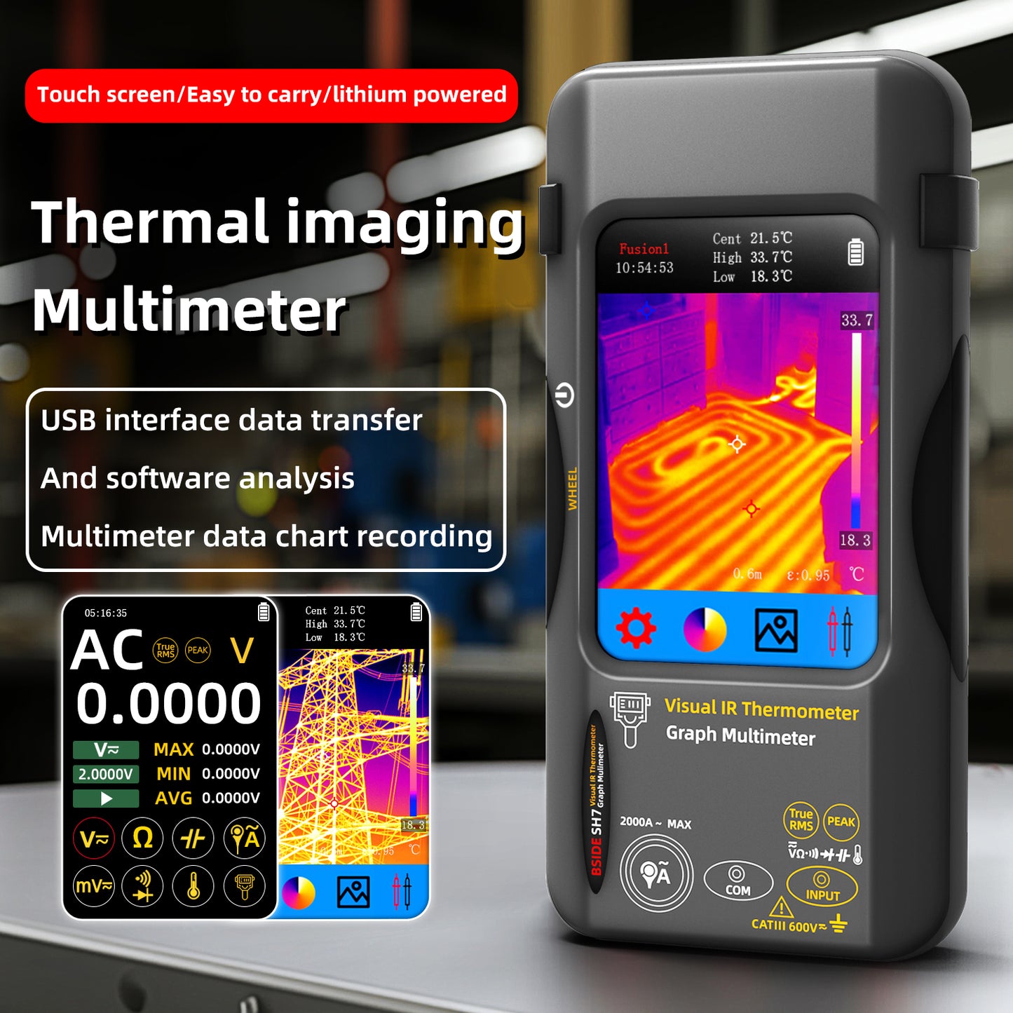 BSIDE SH7 Thermal imager Multimeter 2-in-1 tester with Touch Screen 20000 Counts & 320x320 IR Imaging Modes with Macro Lens for PCB Repair Electrical HVAC Industrial