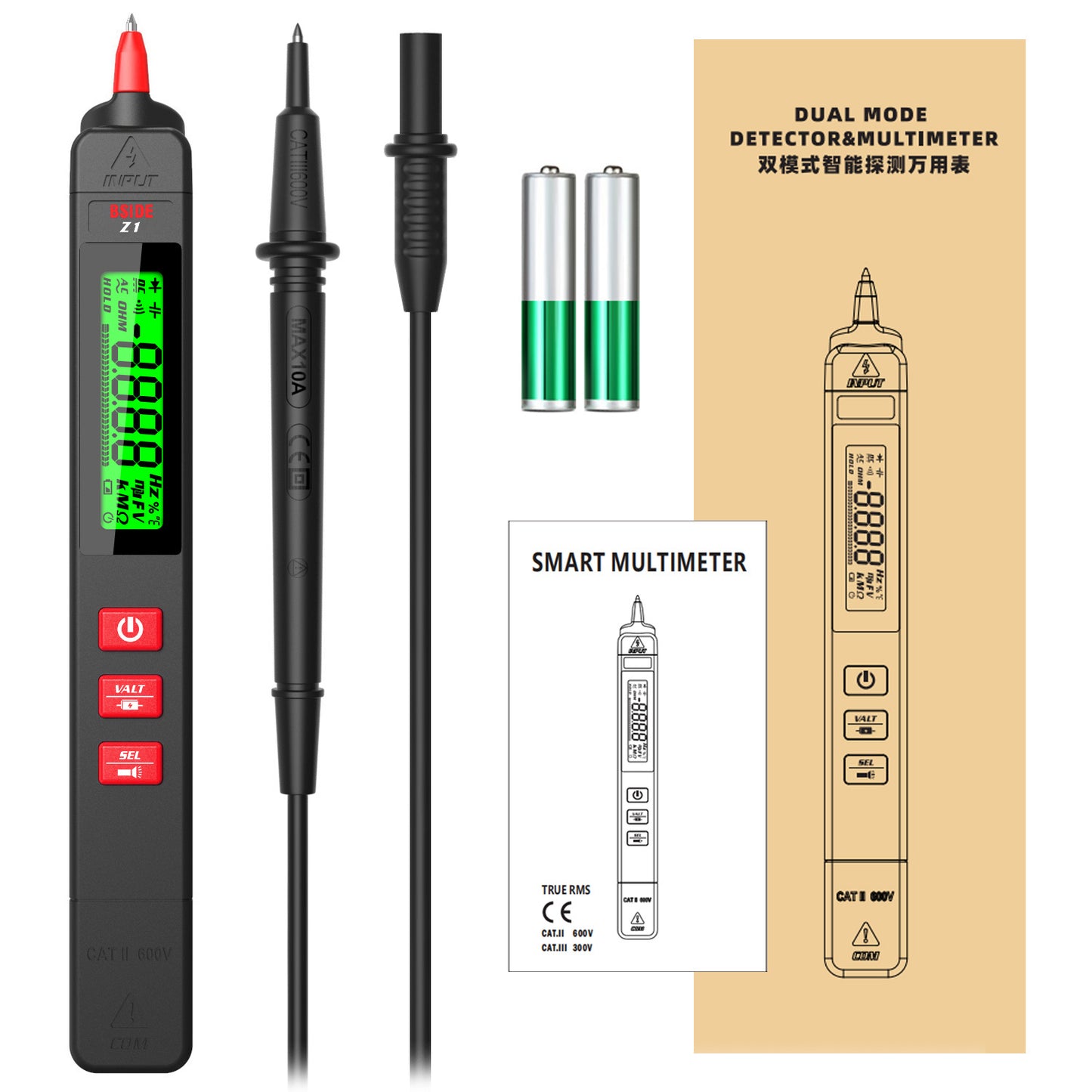 BSIDE Digital Multimeter Pen Type Smart multitester Auto Range DC AC Voltage Capacitance Ohm NCV Hz Diode Live wire Tester Meter