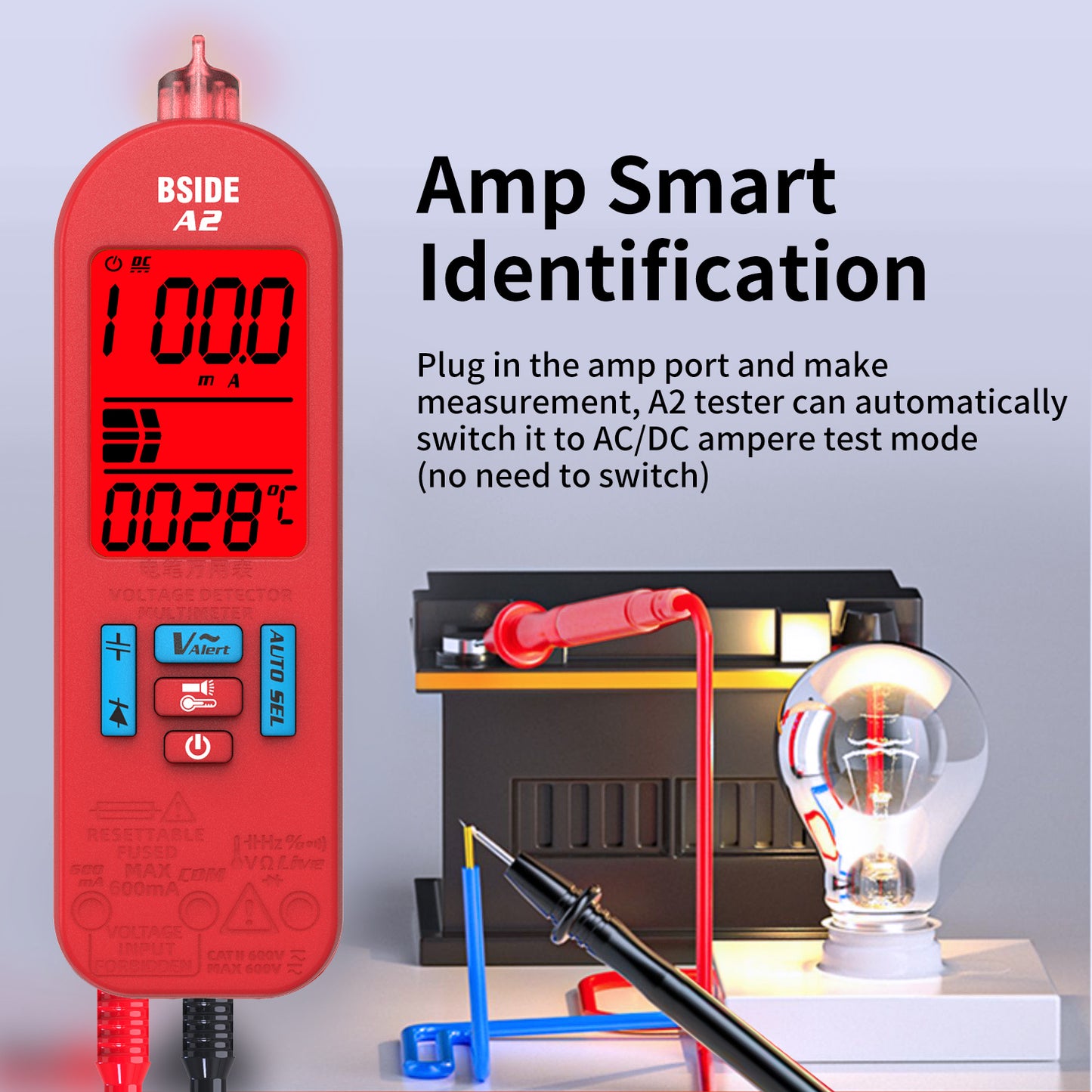 BSIDE A2 Mini Multimeter LCD Digital Tester Voltage Detector DC/AC Voltage Frequency Resistance NCV Continuity Live