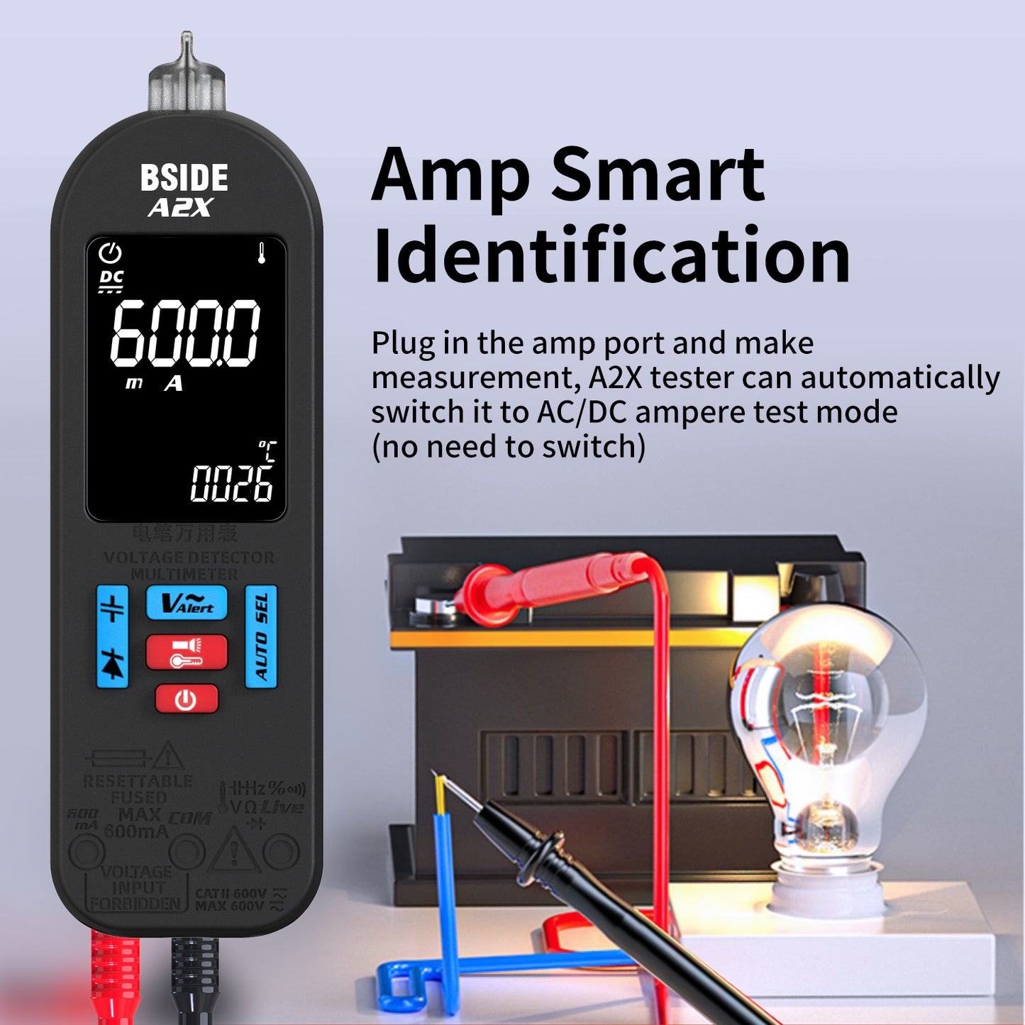 BSIDE A2X Mini Multimeter LCD Digital Tester Voltage Detector DC/AC Voltage Frequency Resistance NCV Continuity Live