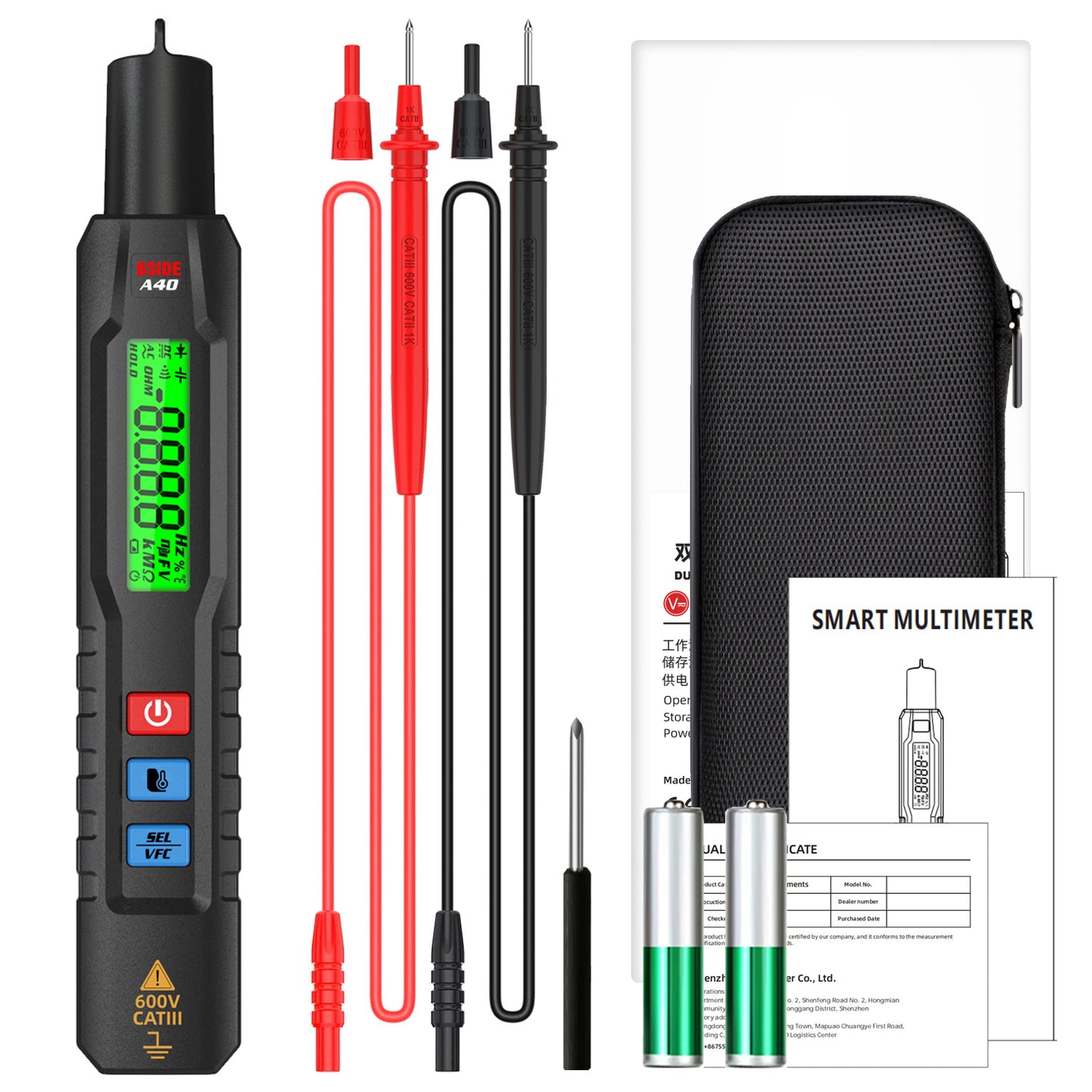 BSIDE A40 Automotive Digital Multimeter HVAC Infrared Thermometer VFC Temperature Ohm Hz Continuity V-Alert Live Check Voltage Tester for Car Industry Cook Grill