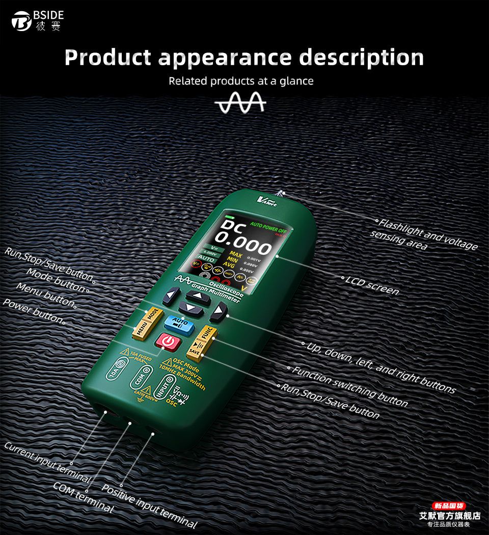 BSIDE O1 Handheld Oscilloscope Multimeter 3-in-1 Multifunctional Signal Digital Waveform Data Storage Multimeter