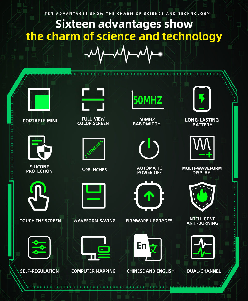 BSIDE O2 Dual Channels Handheld Oscilloscope 50MHz Bandwidth Touch LCD Scope Tester DDS Rechargeable Battery for Automotive Lab Electronic Repair
