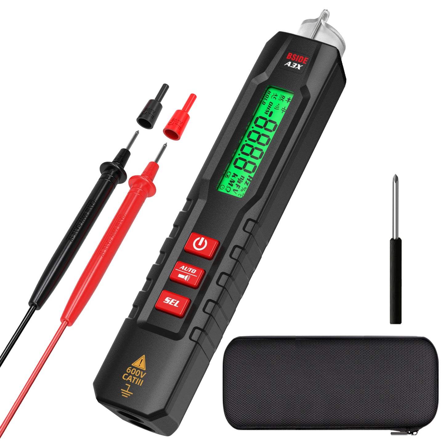 BSIDE Digital Multimeter Pen-Type 3-Results Display Pocket Smart Voltmeter Capacitance Diode Ohm Hz Continuity V-Alert Voltage Tester with Back Probe Pins for Electronic Maintenance(A3X)