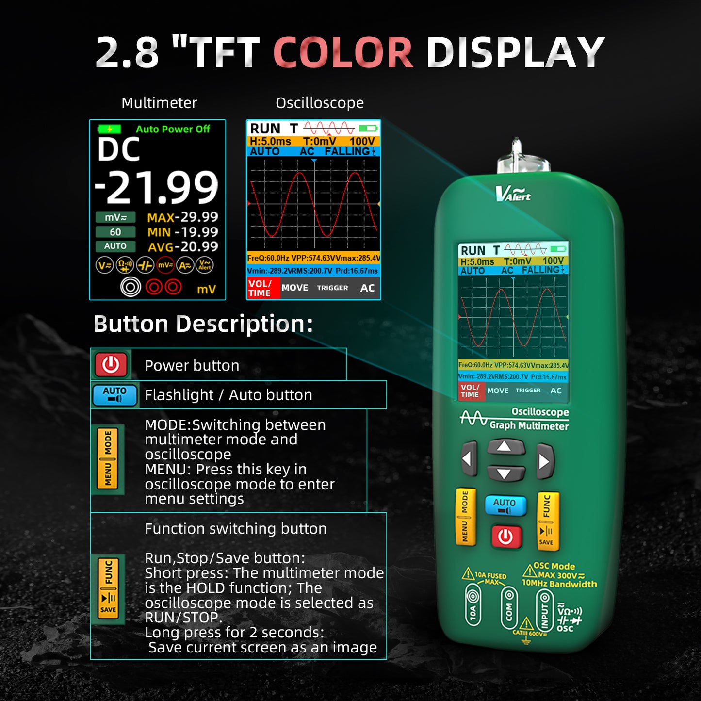 BSIDE O1 Handheld Oscilloscope Multimeter 3-in-1 Multifunctional Signal Digital Waveform Data Storage Multimeter