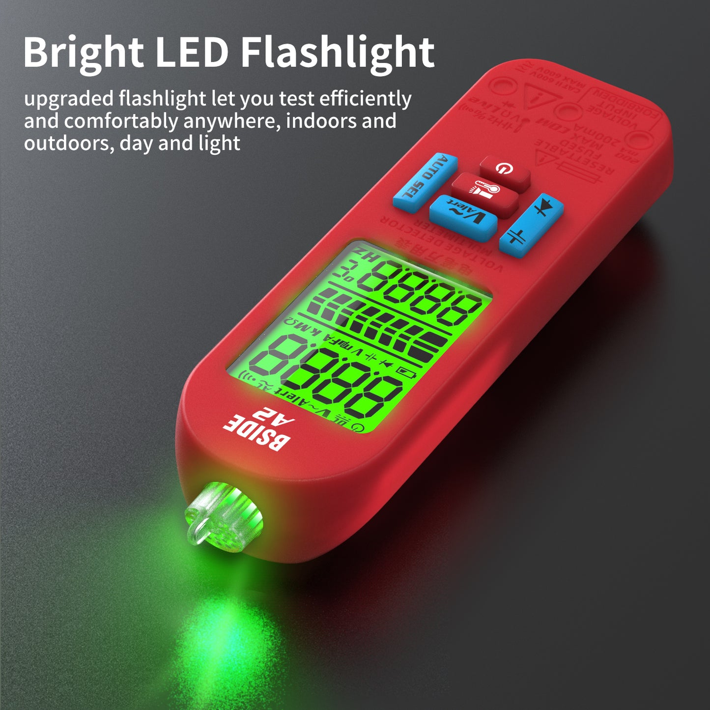 BSIDE A2 Mini Multimeter LCD Digital Tester Voltage Detector DC/AC Voltage Frequency Resistance NCV Continuity Live