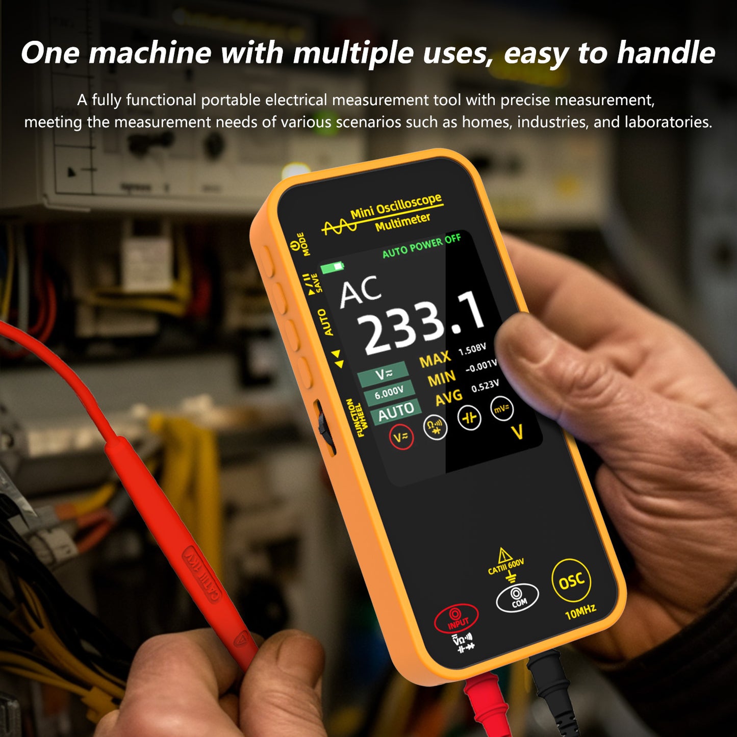BSIDE OS1 Oscilloscope Digital Multimeter 10MHz Bandwidth 2in1 Meter Auto Waveform Measurement 2.8"TFT 6000 Counts USB-C 1200mAh