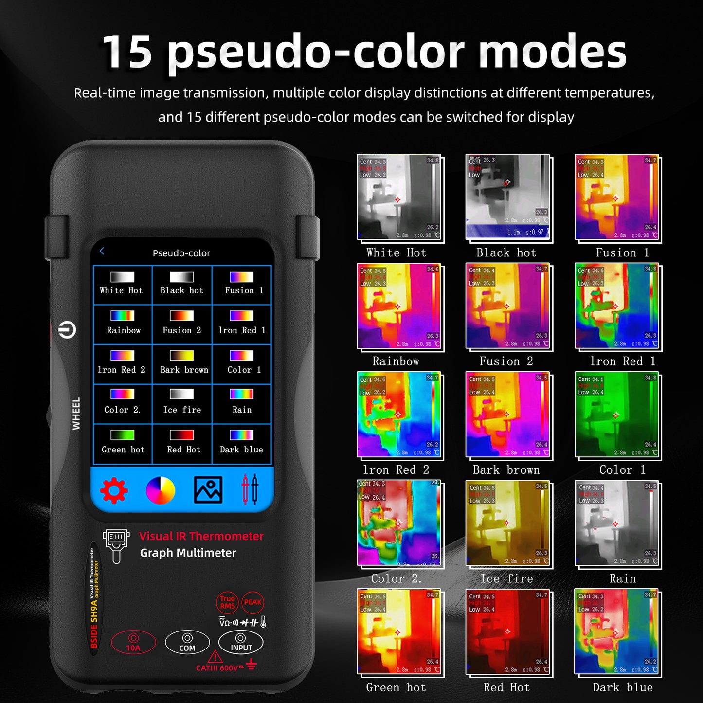 BSIDE SH9A thermal imaging multimeter High-resolution thermal imager+20000-word multimeter 2-in-1 touch screen AC/DC 10A Suitable for PCB repair, electrical, HVAC, and industrial applications