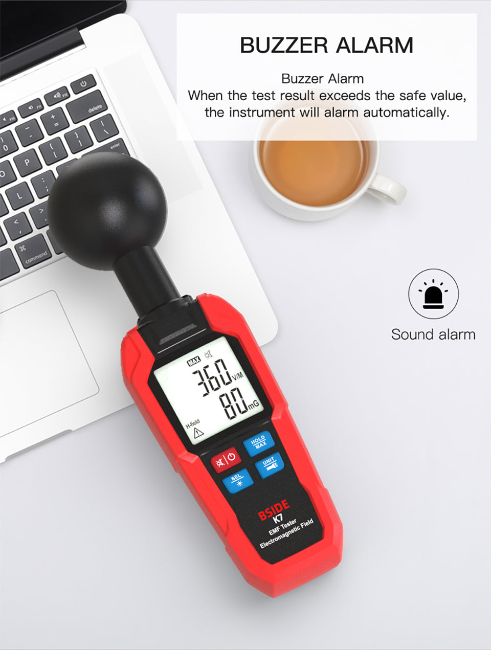 BSIDE EMF Meter Professional Electromagnetic Field Radiation Detector Handheld Radiator Electric Magnetic Dosimeter Geiger Test