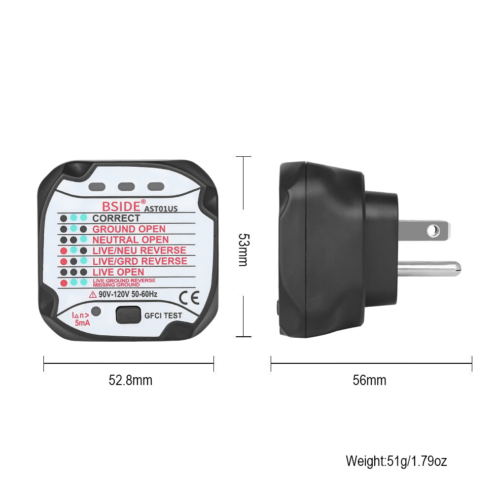 BSIDE AST01 Electric Socket Tester EU US UK AU Plug RCD GFCI Test  Outlet Ground Zero Line Plug Polarity Phase Wall Check