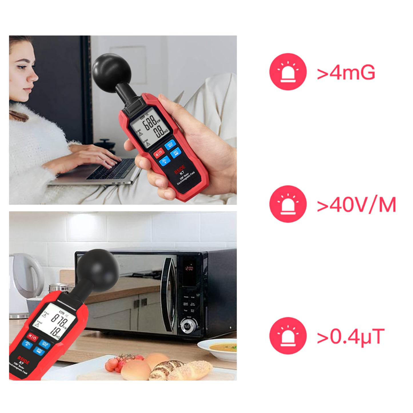 BSIDE EMF Meter Professional Electromagnetic Field Radiation Detector Handheld Radiator Electric Magnetic Dosimeter Geiger Test