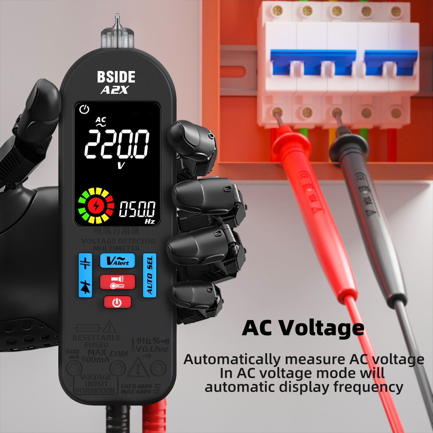 BSIDE A2X Mini Multimeter LCD Digital Tester Voltage Detector DC/AC Voltage Frequency Resistance NCV Continuity Live