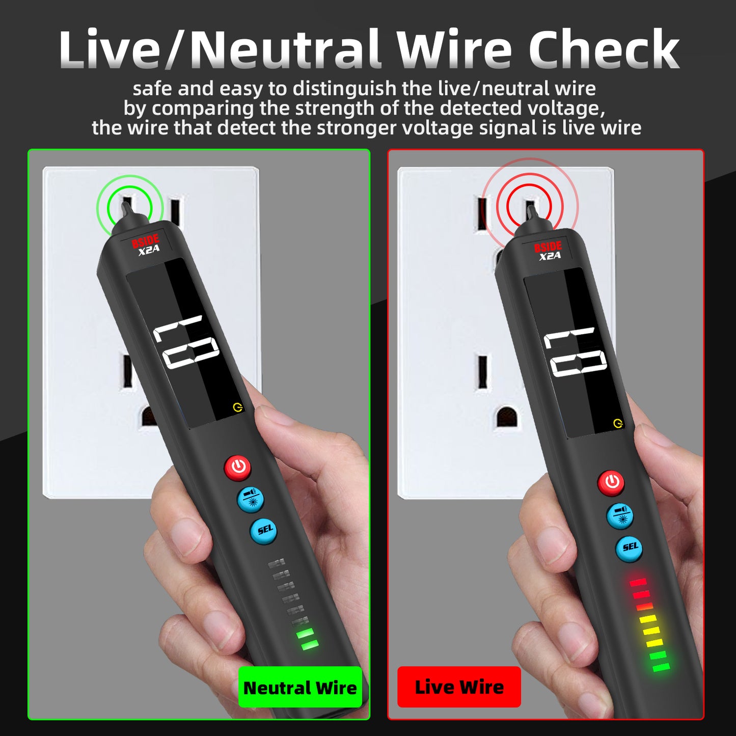BSIDE X2A Smart Non-Contact Voltage Tester Laser indicator light Multimeter Digital DC AC Capacitance Ohm Diode Hz NCV Live test